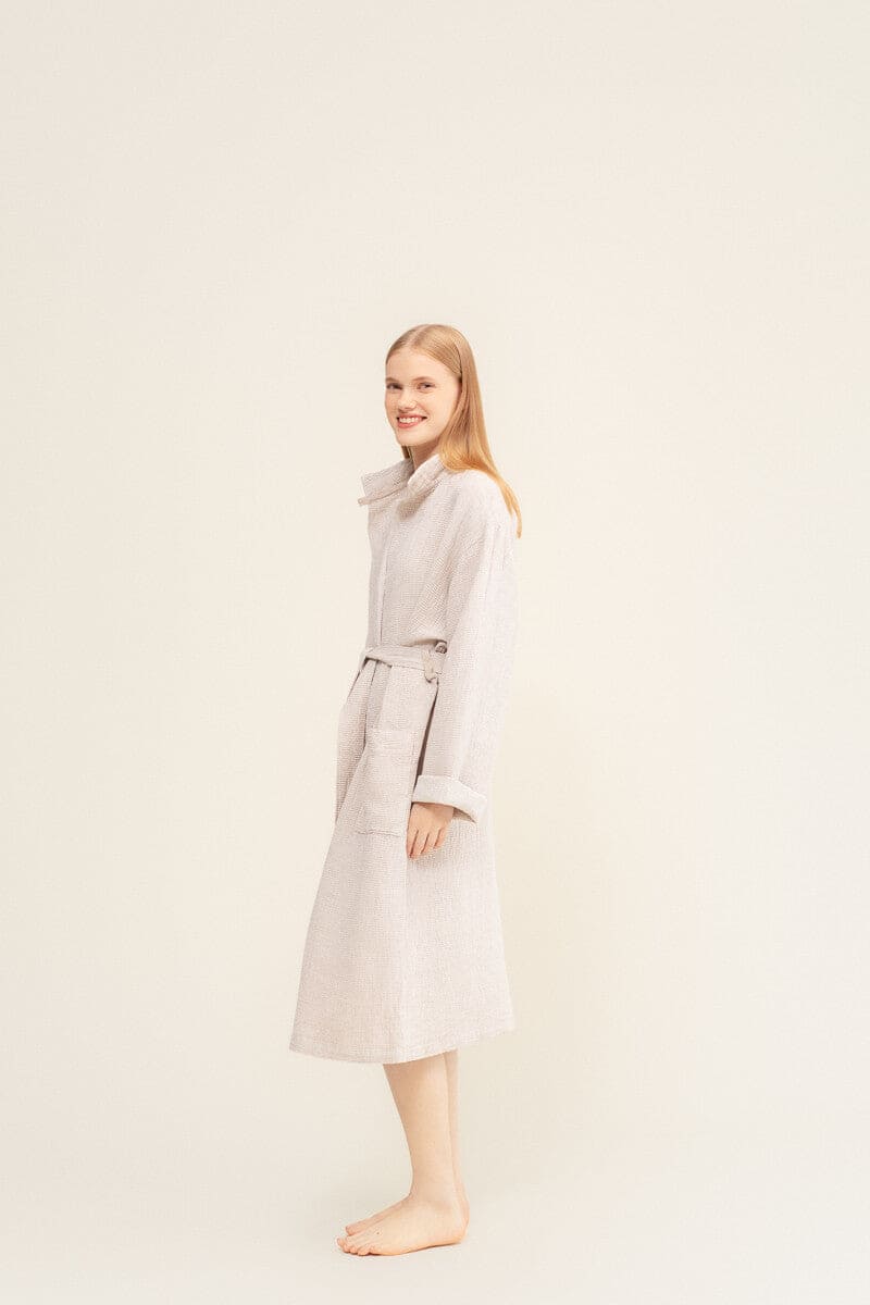 LAPUAN - TERVA WAFFLE BATHROBE. NATURAL+WHITE