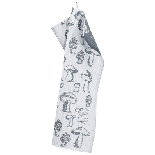 LAPUAN - SIENIMETSA MUSHROOMS - HAND TOWEL. WHITE+DARK GREY