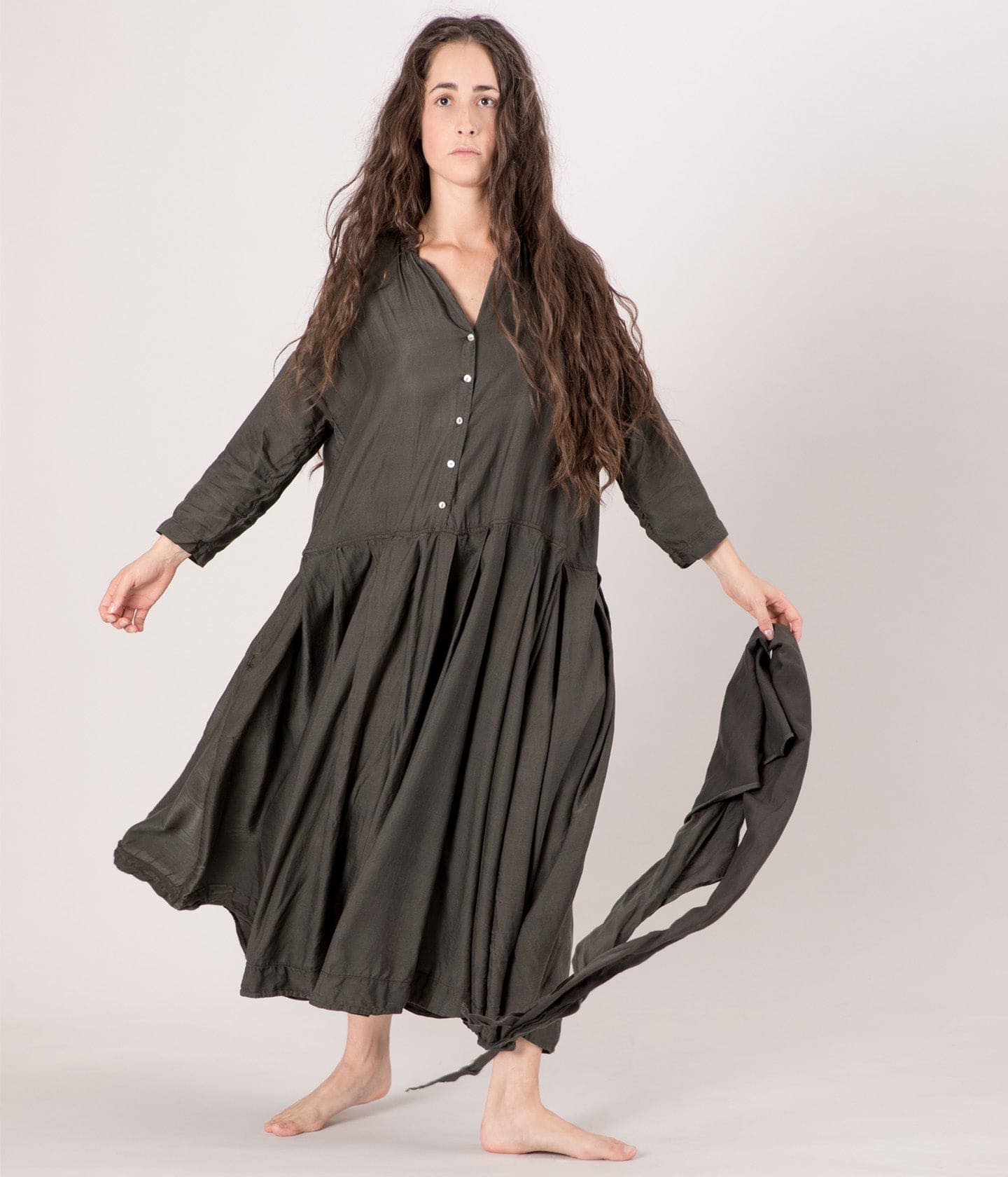 ALBUM DI FAMIGLIA - PLEATED COLLAR DRESS SC - SILK COTTON