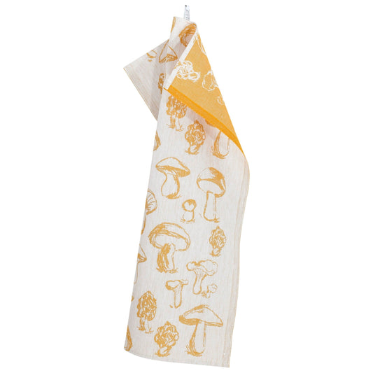 LAPUAN - SIENIMETSA MUSHROOMS - HAND TOWEL. WHITE+GOLD