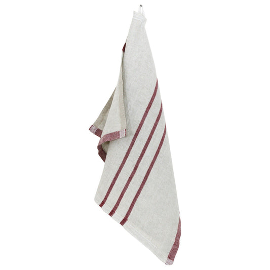 LAPUAN - USVA LINEN TOWEL. NATURAL+BURGUNDY