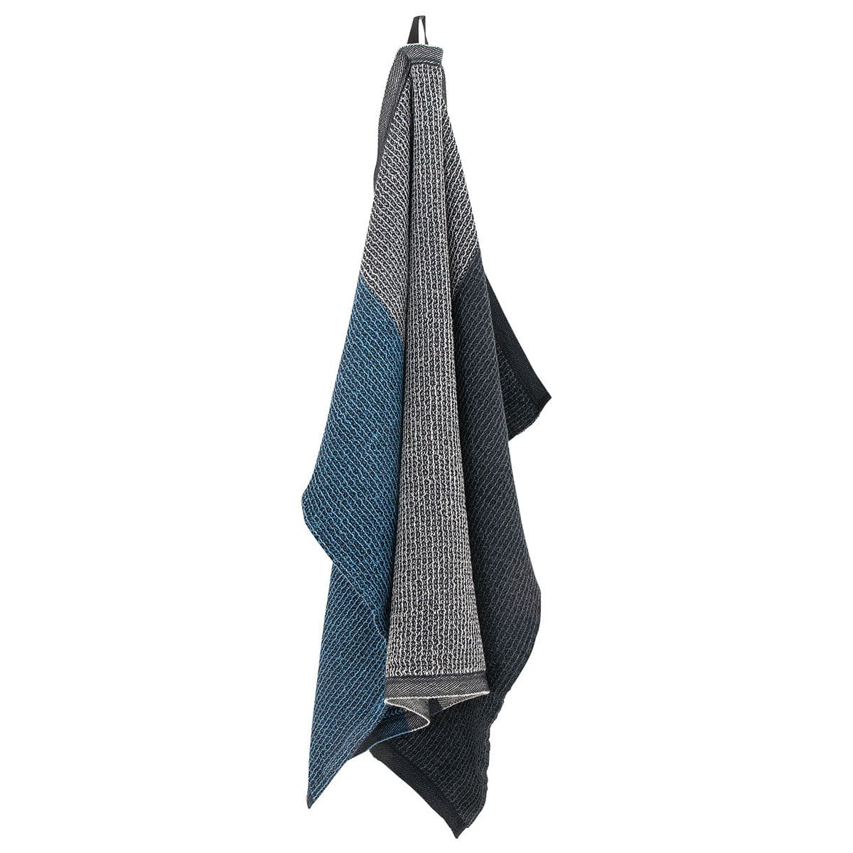 LAPUAN - TERVA WAFFLE TOWEL. BLACK+RAINY BLUE+MULTI STRIPE