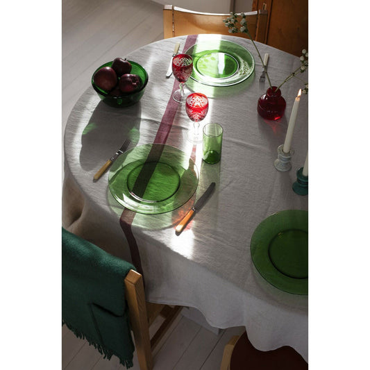 LAPUAN - USVA LINEN TABLECLOTH / BLANKET. NATURAL+BURGUNDY