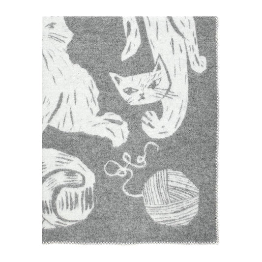 LAPUAN - KISSANPAIVAT CAT DESIGN WOOL BLANKET. GREY