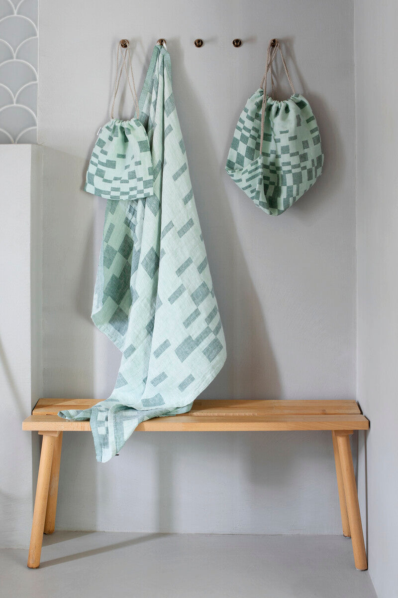LAPUAN - KOODI LINEN HAND TOWEL. GREEN+MINT