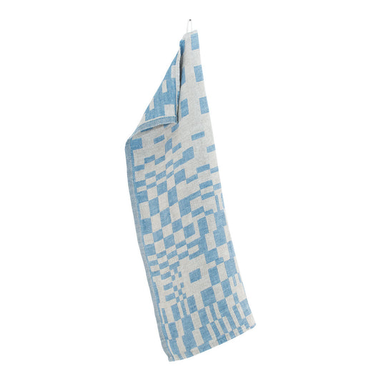 LAPUAN - KOODI LINEN HAND TOWEL. NATURAL+RAINY BLUE