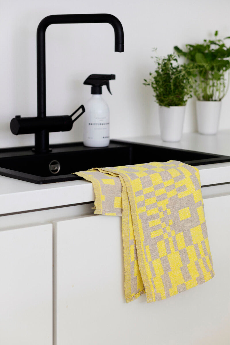 LAPUAN - KOODI LINEN HAND TOWEL. NATURAL+RAINY BLUE