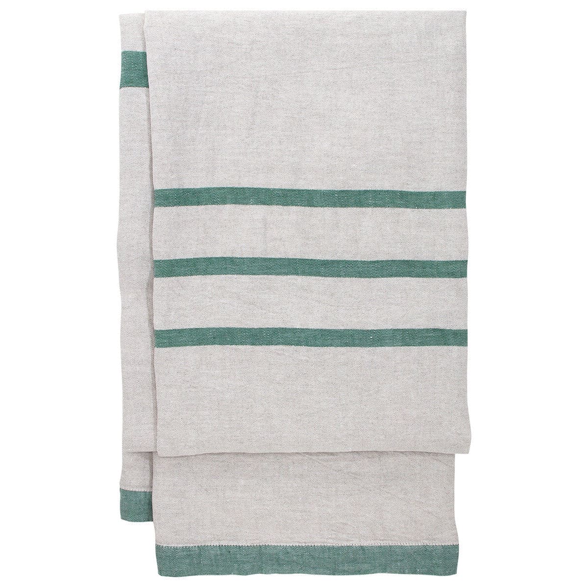 LAPUAN - USVA LINEN TABLECLOTH / BLANKET. NATURAL+ASPEN GREEN