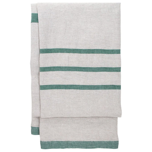 LAPUAN - USVA LINEN TABLECLOTH / BLANKET. NATURAL+ASPEN GREEN