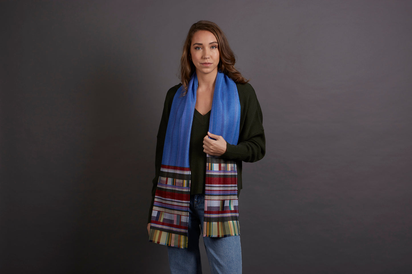 WALLACE+SEWELL - SILK+LAMBSWOOL SCARF - MARCELINE - COBALT