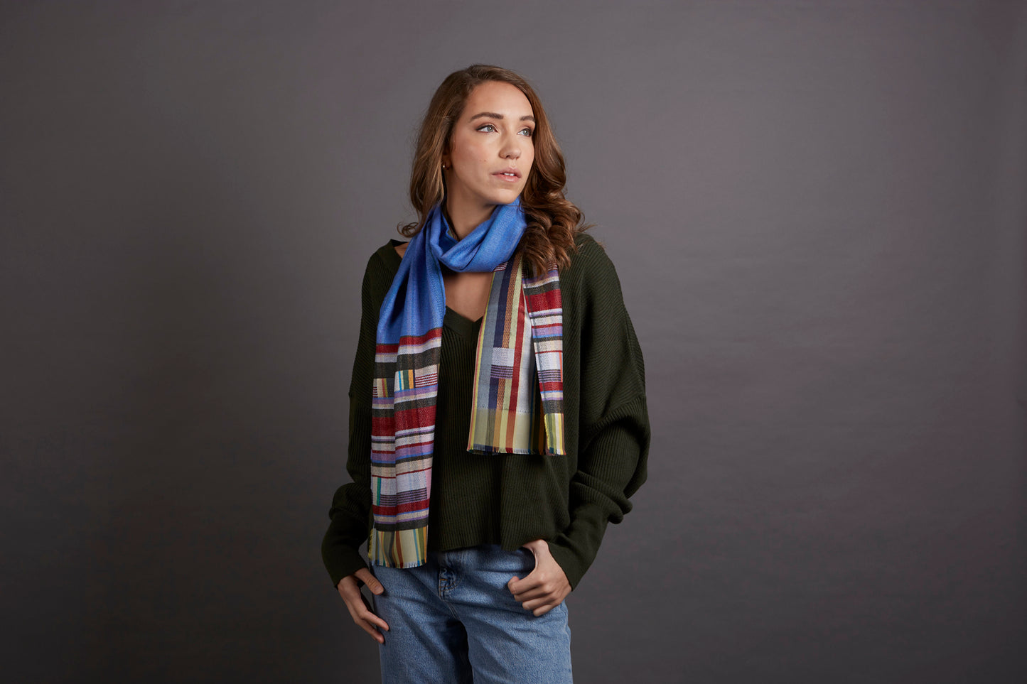 WALLACE+SEWELL - SILK+LAMBSWOOL SCARF - MARCELINE - COBALT