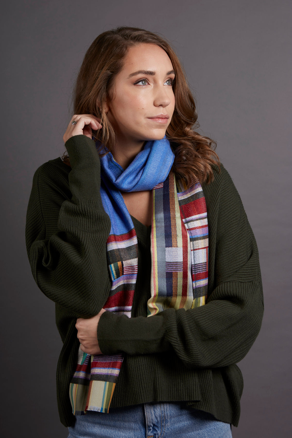 WALLACE+SEWELL - SILK+LAMBSWOOL SCARF - MARCELINE - COBALT