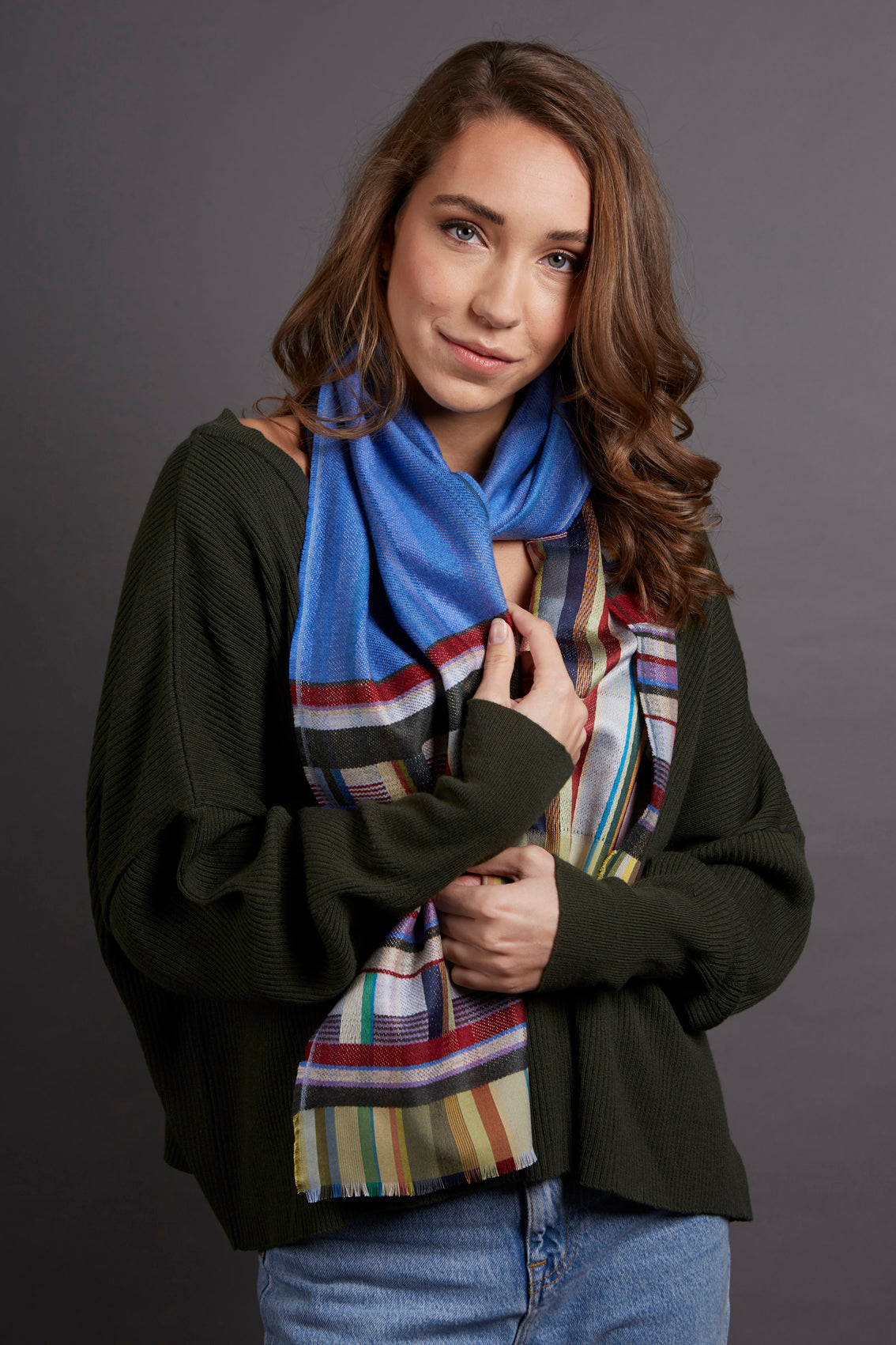 WALLACE+SEWELL - SILK+LAMBSWOOL SCARF - MARCELINE - COBALT