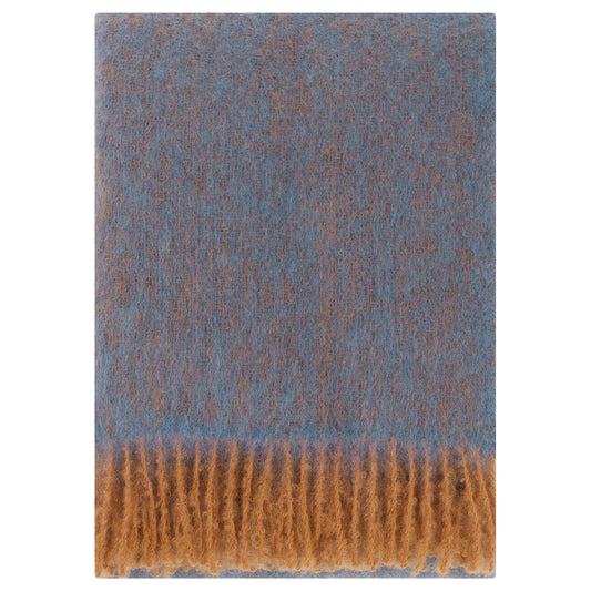 LAPUAN - REVONTULI MOHAIR BLANKET. DENIM BLUE+RUST