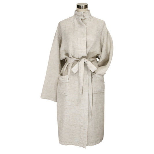 LAPUAN - TERVA WAFFLE BATHROBE. NATURAL+WHITE