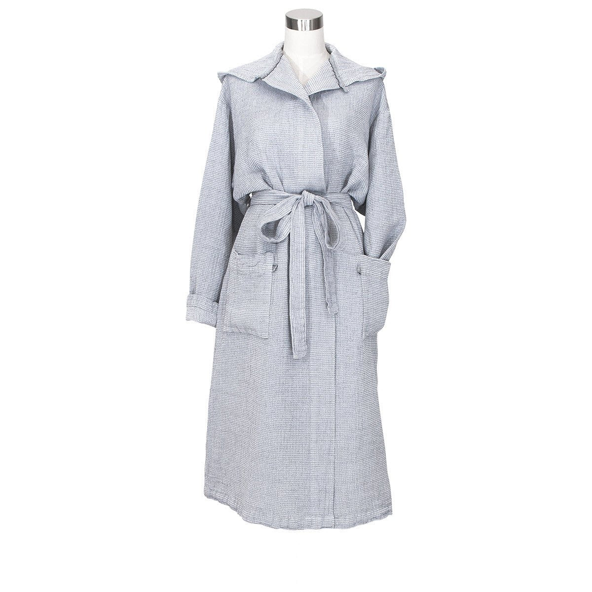 LAPUAN - TERVA WAFFLE BATHROBE WITH HOOD. GREY+WHITE