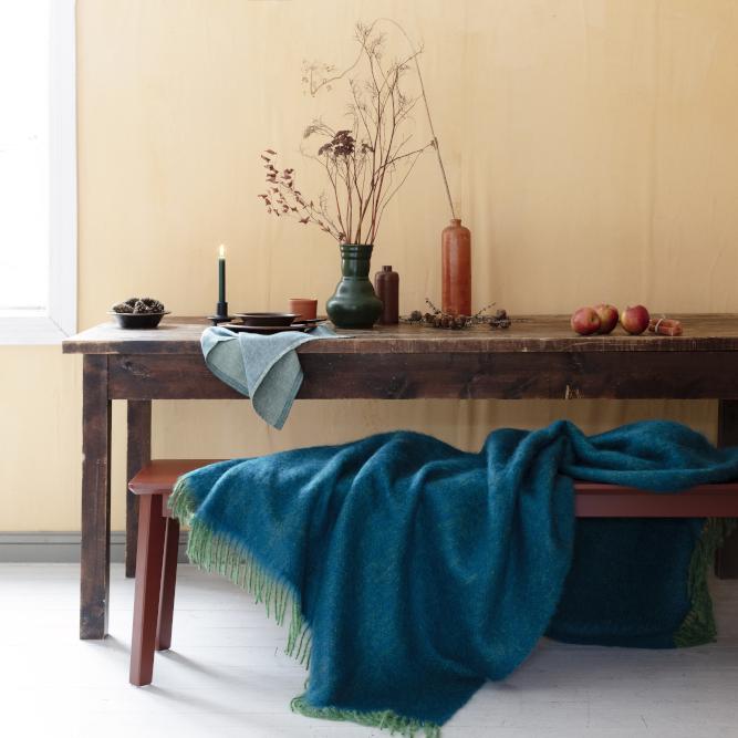 LAPUAN - REVONTULI MOHAIR BLANKET. BLUEBBERY+GREEN