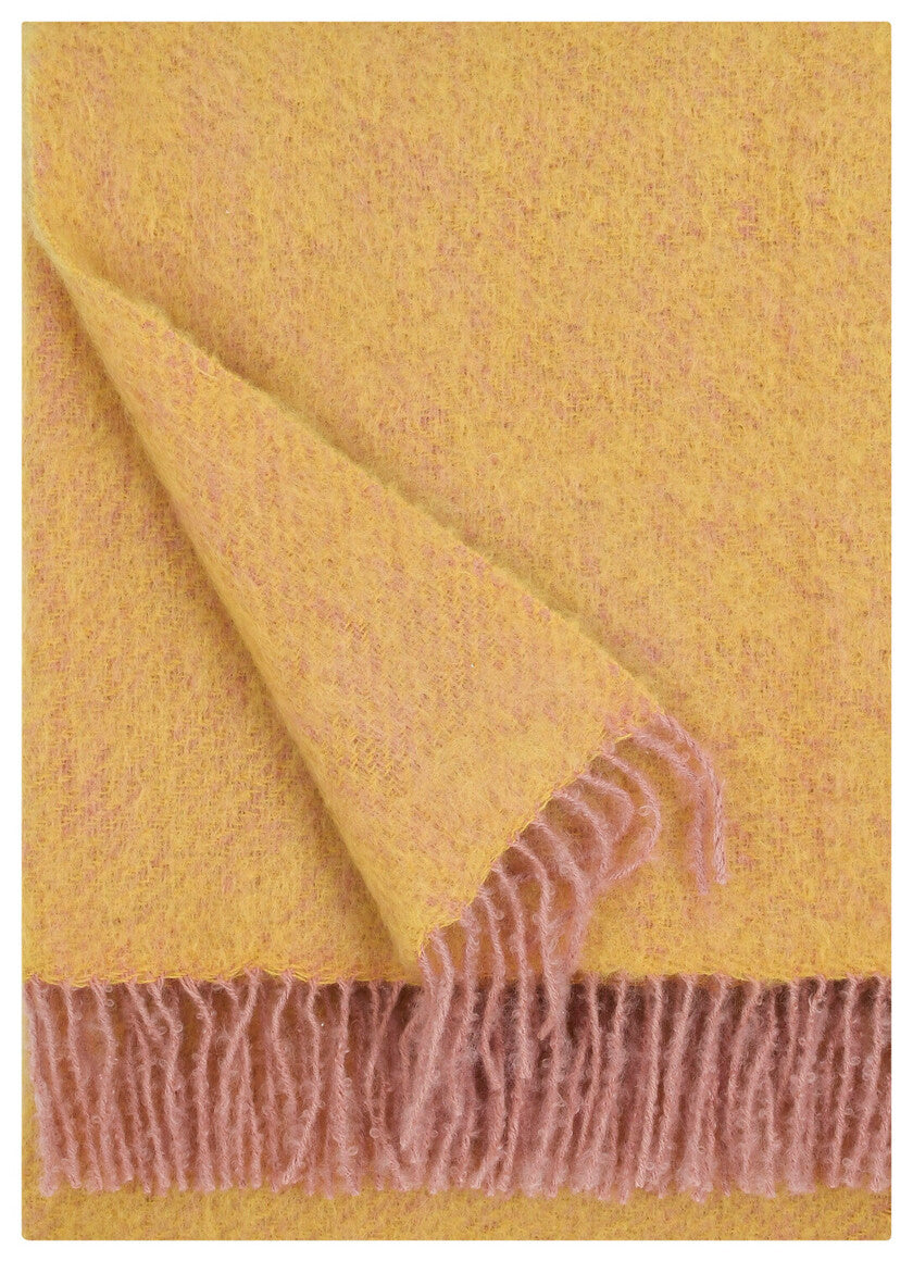 LAPUAN - REVONTULI MOHAIR BLANKET. OCHRE+ROSE POWDER