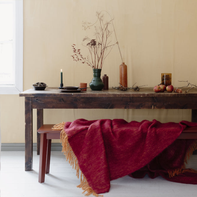 LAPUAN - REVONTULI MOHAIR BLANKET. RUST+BURGUNDY