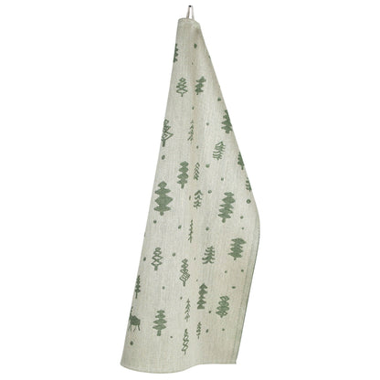 LAPUAN - PORO REINDEER LINEN HAND TOWEL. NATURAL+GREEN