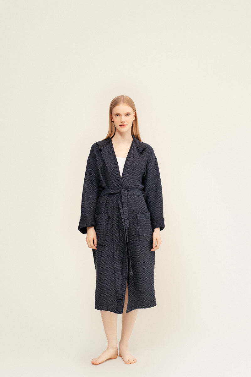 LAPUAN - TERVA WAFFLE BATHROBE. BLACK+GRAPHITE