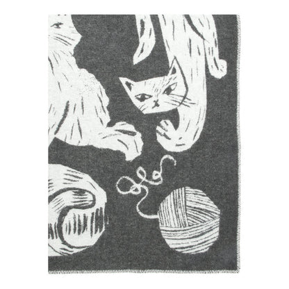 LAPUAN - COUVERTURE EN LAINE DESIGN CHAT Kissanpaivat. GRIS FONCÉ