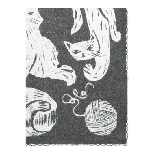 LAPUAN - KISSANPAIVAT CAT DESIGN WOOL BLANKET. DARK GREY