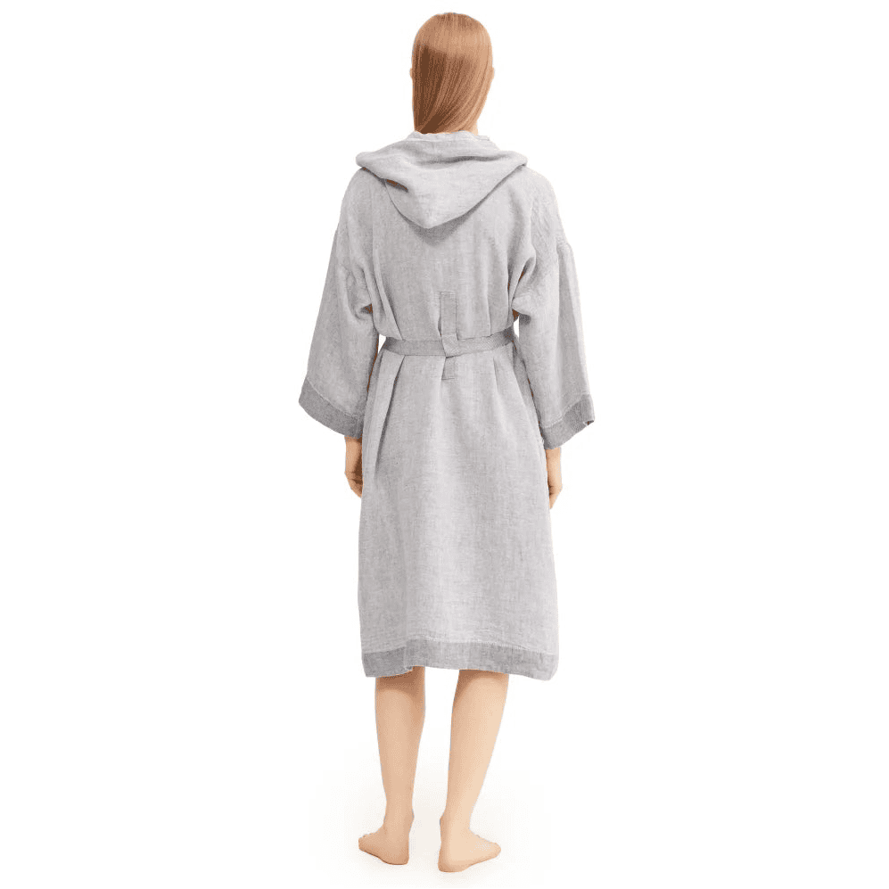 LAPUAN - KASTE PRESHRUNK LINEN BATHROBE WITH HOOD. GREY