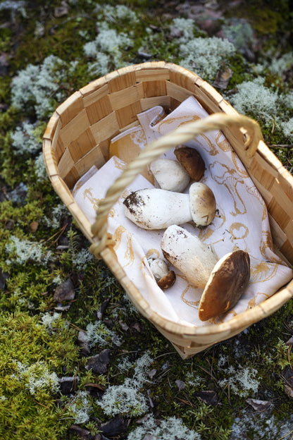 LAPUAN - SIENIMETSA MUSHROOMS HAND TOWEL. WHITE+GOLD