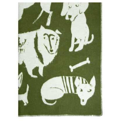 LAPUAN - COUVERTURE EN LAINE AVEC MOTIF CHIEN. OLIVE