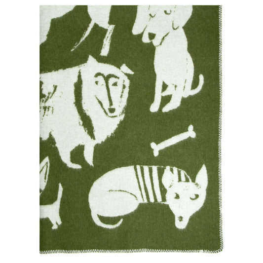 LAPUAN - KOIRAPUISTO DOG GRAPHIC WOOL BLANKET. OLIVE