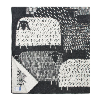 COUVERTURE EN LAINE GRAPHIQUE AGNEAUX PAKAPAAT LAPUAN. NOIR
