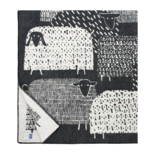 LAPUAN - PAKAPAAT LAMBS GRAPHIC WOOL BLANKET. BLACK