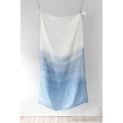 LAPUAN - SAARI LINEN KING TOWEL. WHITE+RAINY BLUE