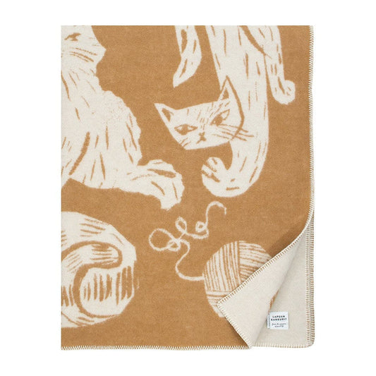 LAPUAN - KISSANPAIVAT CAT DESIGN WOOL BLANKET. RUST