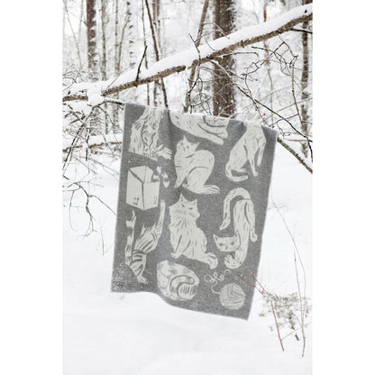 PLAID EN LAINE LAPUAN - KISSANPAIVAT CAT DESIGN. GRIS
