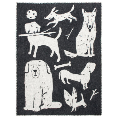 LAPUAN - COUVERTURE EN LAINE AVEC MOTIF CHIEN. NOIRE