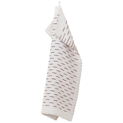 LAPUAN - PAUSSI LINEN HAND TOWEL. NATURAL+BURGUNDY