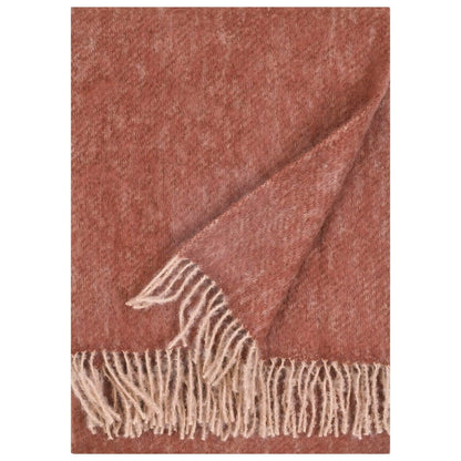 COUVERTURE EN MOHAIR LAPUAN - REVONTULI. MARRON-ROUGE+ROSE POUDRE