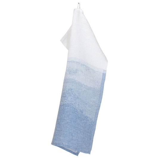 LAPUAN - SAARI LINEN HAND TOWEL. WHITE + RAINY BLUE