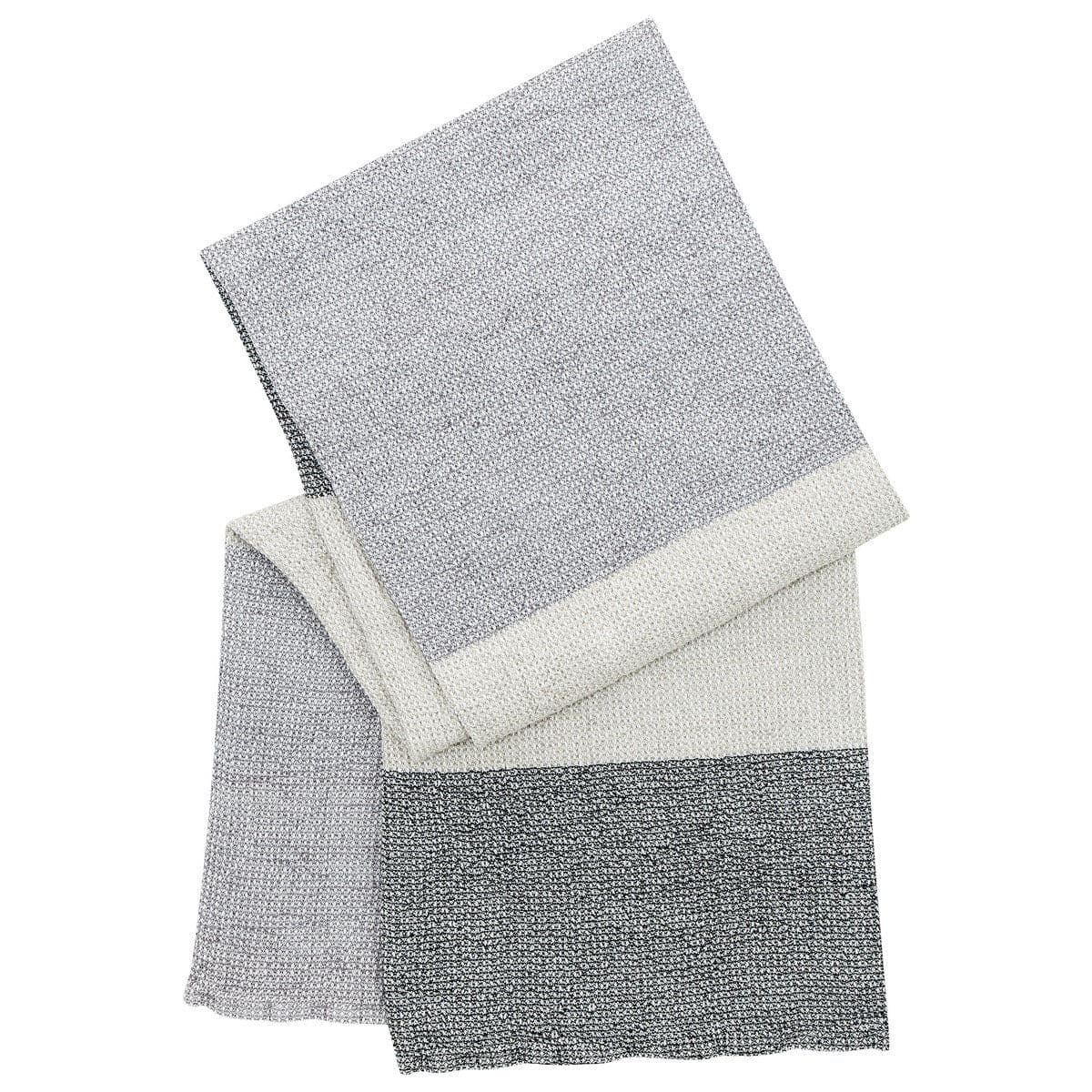 LAPUAN - TERVA WAFFLE TOWEL. NATURAL+GREY MULTI STRIPE