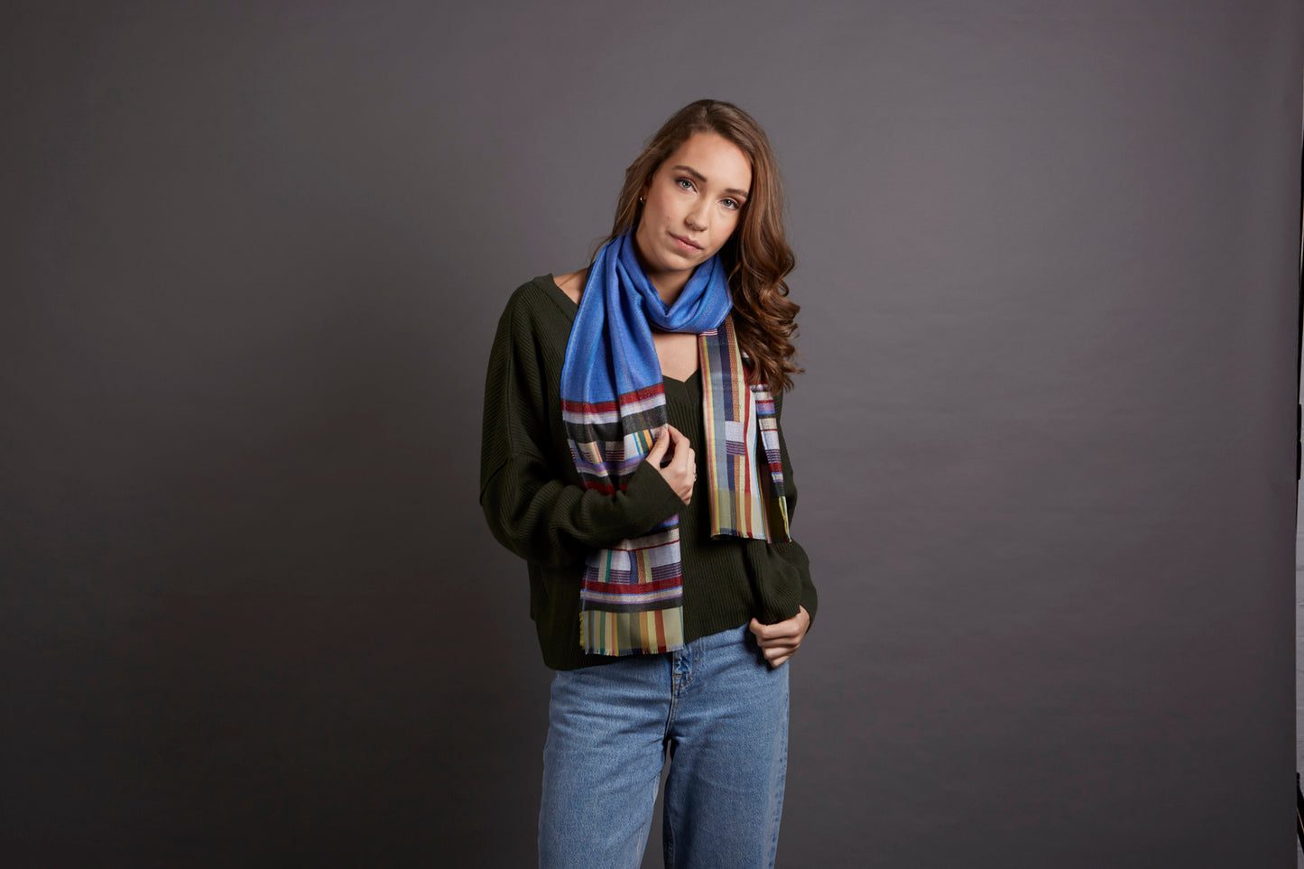 WALLACE+SEWELL - SILK+LAMBSWOOL SCARF - MARCELINE - COBALT