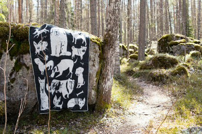 LAPUAN - COUVERTURE EN LAINE AVEC MOTIF CHIEN. NOIRE