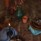 LAPUAN - DUO LINEN HAND TOWEL. GREEN+PETROLEUM BLUE