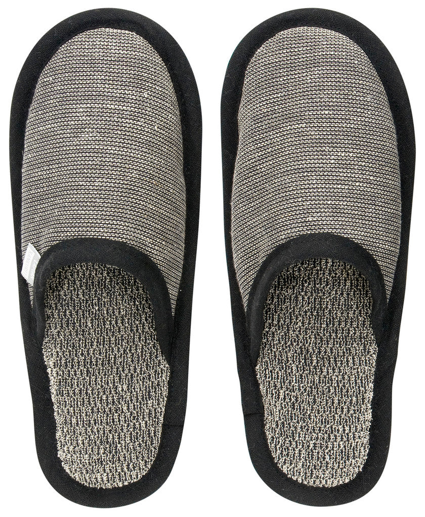 LAPUAN - ONNI LINEN TERRY SLIPPERS. BLACK+NATURAL