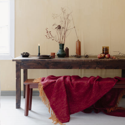 LAPUAN - COUVERTURE EN MOHAIR REVONTULI. ROUILLE+BOURGOGNE