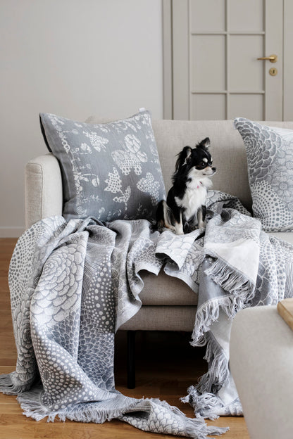 LAPUAN - COUVERTURE / NAPPE EN COTON BIOLOGIQUE + LIN. GRIS